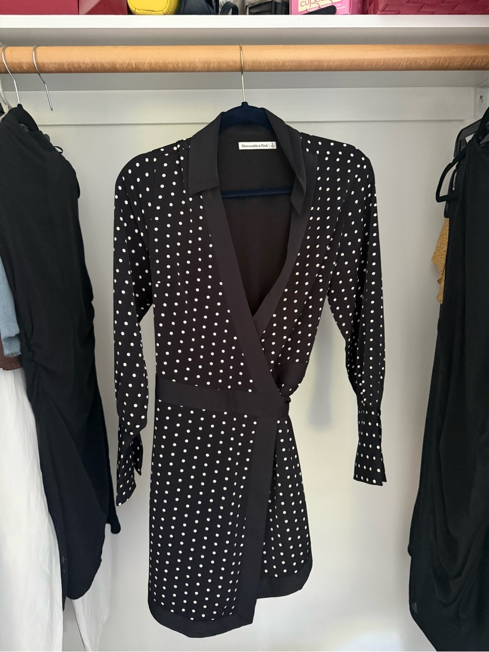 Abercrombie & Fitch Black and White Polka Dot Wrap Mini Dress